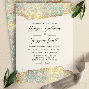 Invitación Boda Glam Glitter Escritura Resplandor Holográfico