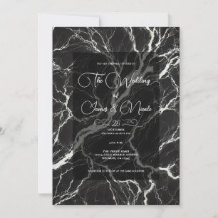Invitación Boda Glam Mármol Chic Negra y Blanca de Moda