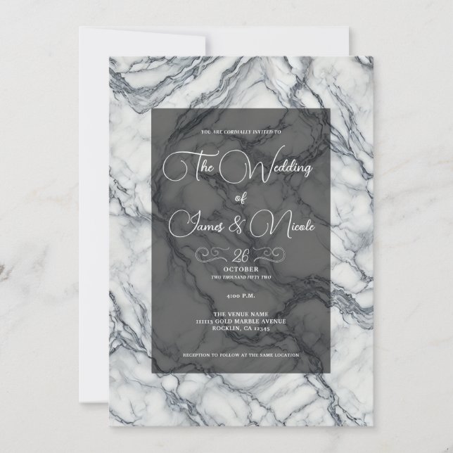 Invitación Boda Glam mármol gris y blanco chic (Anverso)
