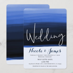 Invitación Boda Glam Moderna Acuarela Azul Océano