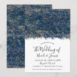 Invitación Boda Glam Moderna con Salpicaduras de Oro Azul