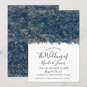 Invitación Boda Glam Moderna con Salpicaduras de Oro Azul