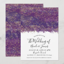 Invitación Boda Glam Moderna con Salpicaduras de Oro Púrpura 