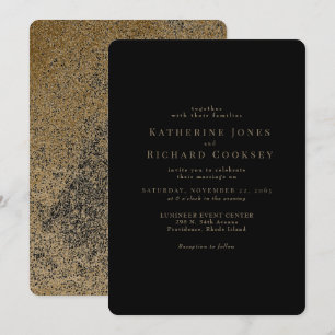 Invitación Boda Glam Moderna Redondeada en Negro y Dorado
