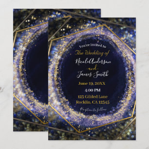 Invitación Boda Glam Moderno Abstracto Morado Amatista Oro