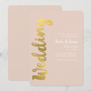 Invitación Boda Glam Moderno Brillante Falso Oro Hoja Beige