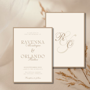 Invitación Boda Glam Monograma Marfil Beige Dinero Antiguo