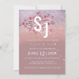 Invitación Boda Glam Ombré Pétalos de Flor de Cerezo