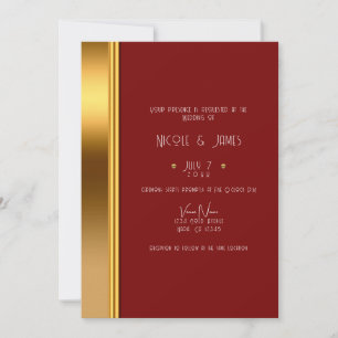Invitación Boda Glam Regal Elegante Rojo Oscuro y Dorado