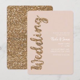Invitación Boda Glam Rosa Dorado Brillo Moderno