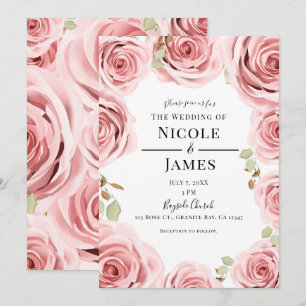 Invitación Boda Glam Rústica Rosas Florales Chic Desgastado R