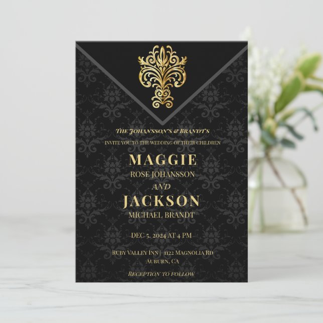 Invitación Boda glamoroso de la noche (Anverso de pie)