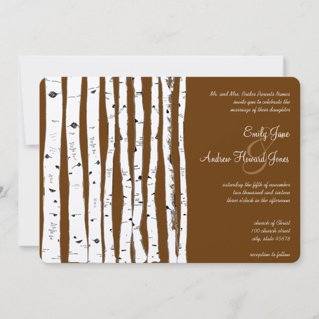 Invitación Boda Glamping Mocha Marrón Abedul (Anverso)