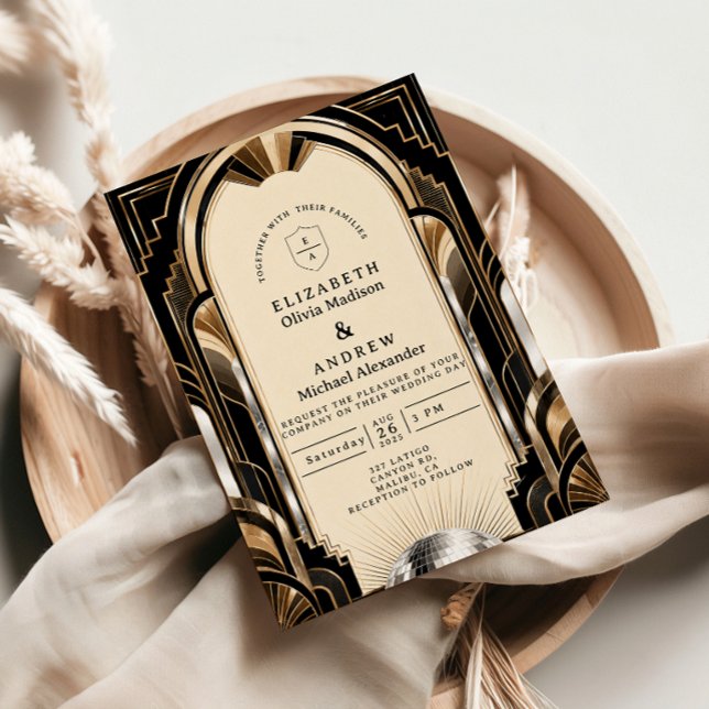 Invitación Boda Glamurosa Art Déco Disco (Subido por el creador)