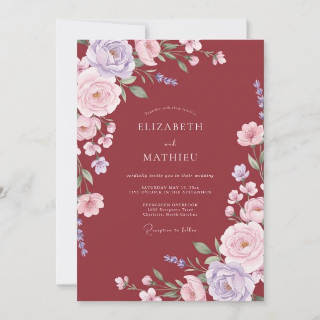 Invitación Boda Glamurosa de Otoño en Rojo Intenso (Anverso)