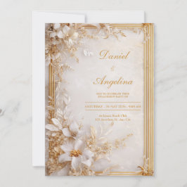 Invitación Boda Glamurosa Floral Mármol Blanco Dorado