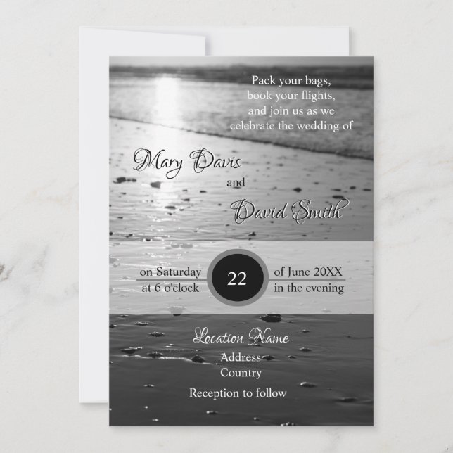 Invitación Boda Glassy Sand Grayscale (Anverso)