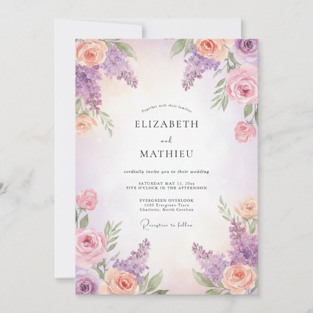 Invitación Boda glicina lila rubor (Anverso)