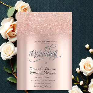 Invitación Boda Glitter Bokeh de Rosa Elegante Dorado