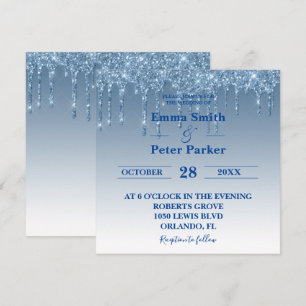 Invitación Boda Glitter Brillante Azul Precioso
