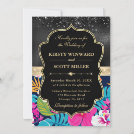 Invitación Boda Glitter de Hibisco Tropical