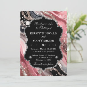 Invitación Boda Glitter de Mármol Agata Plateada Rosa