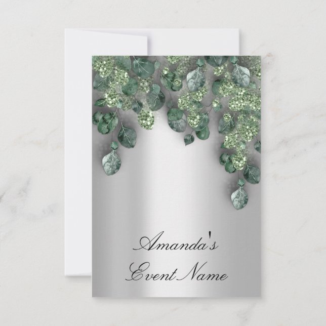 Invitación Boda Glitter Marrón Gris Eucalipto Verdor (Reverso)