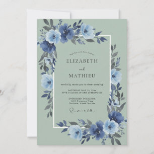 Invitación Boda Gloriosa de Azul Polvoriento en Primavera