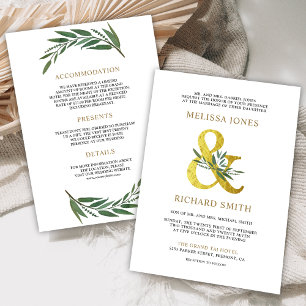 Invitación Boda Gold Ampersand Rama de Olivo Todo en Uno