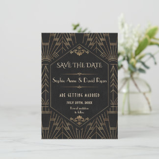Invitación Boda Gold Black Great Gatsby 20s Save The Date