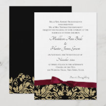 Boda Gold Damask y Burgundy Bow