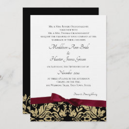 Invitación Boda Gold Damask y Burgundy Bow