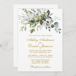 Invitación Boda Gold de Watercolor Greenery Photo