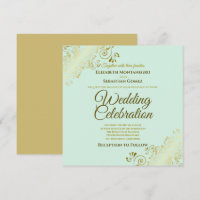 Boda Gold Filigree Elegante Mint Green Square