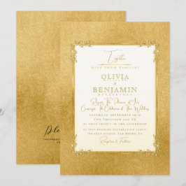 Invitación Boda Gold Frame de lujo florale y Golden textura
