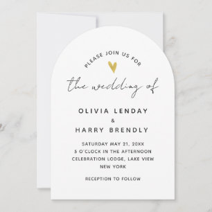 Invitación Boda Gold Heart Elegant Modern Script