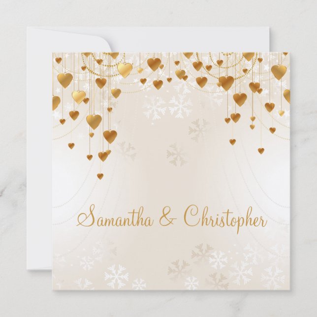 Invitación Boda Gold Hearts and Snowflakes II (Anverso)