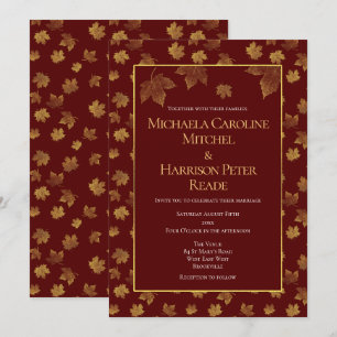 Invitación Boda Gold Leaf Burgundy Marsala