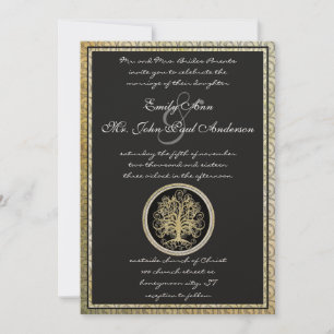 Invitación Boda Gold Metallic Swirl Tree Gold Border