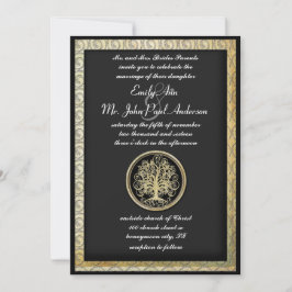 Invitación Boda Gold Metallic Swirl Tree Gold Border