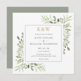 Invitación Boda Gold Monogram Greenera Square