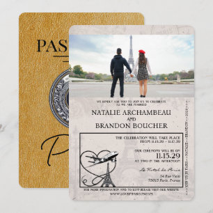 Invitación Boda Gold Paris Passport