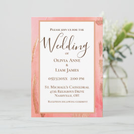 Invitación Boda Gold Peach Modern Brown Elegant Script