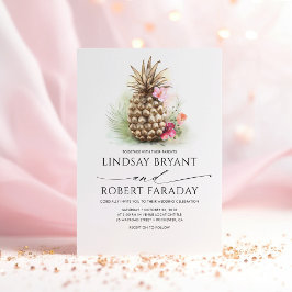 Invitación Boda Gold Pineapple Pink Floral Beach