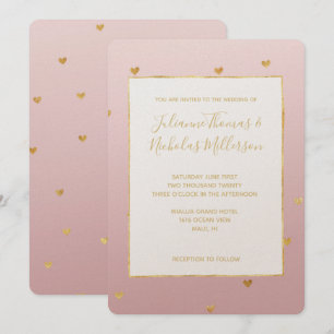 Invitación Boda Gold Rubor Pink Ombre Hearts