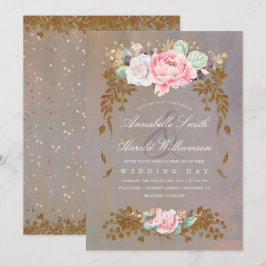Invitación Boda Gold Sage Violet Rubor Floral MidSummer