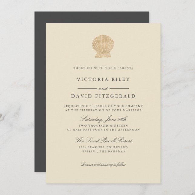 Invitación Boda Gold Seashell Elegant Ocean Beach (Anverso / Reverso)