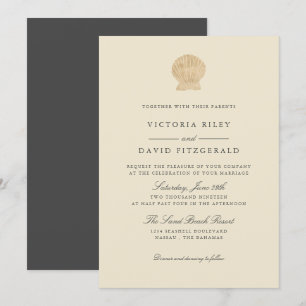 Invitación Boda Gold Seashell Elegant Ocean Beach