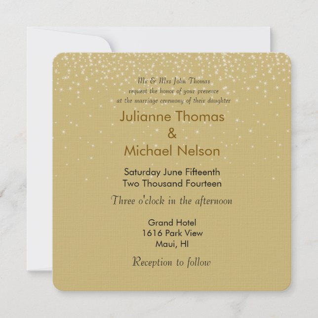 Invitación Boda Gold Sparkles Gold (Anverso)