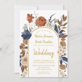 Invitación Boda Gold Terracotta Blue Floral Boho
